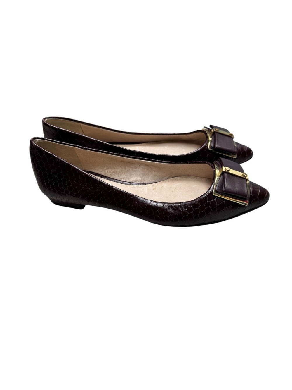 Louise et Cie Lo-Betsie Burgundy Croc Embossed Bow Pointed Toe Flats Size 8 - Picture 5 of 7